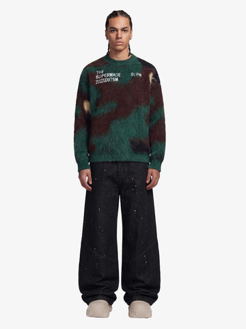 Embroidered Camouflage Shaggy Knitted Sweater 