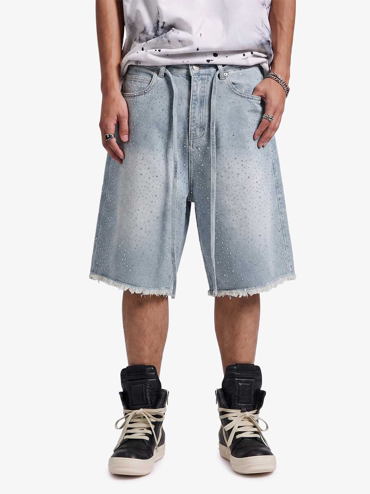 Distressed Rhinestone Denim Jorts - 2454