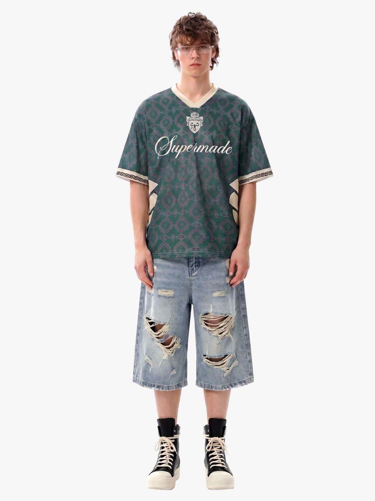Always Strive Green Patterned Jersey V-Neck T-Shirt