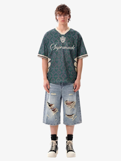 Always Strive Green Patterned Jersey V-Neck T-Shirt