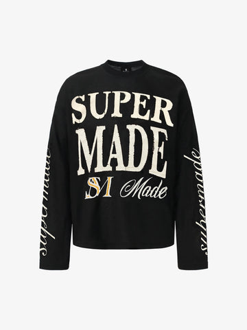 Retro Letter Print Waffle Simplicity Long-Sleeved T-Shirt - 2637 