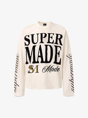 Retro Letter Print Waffle Simplicity Long-Sleeved T-Shirt - 2637 