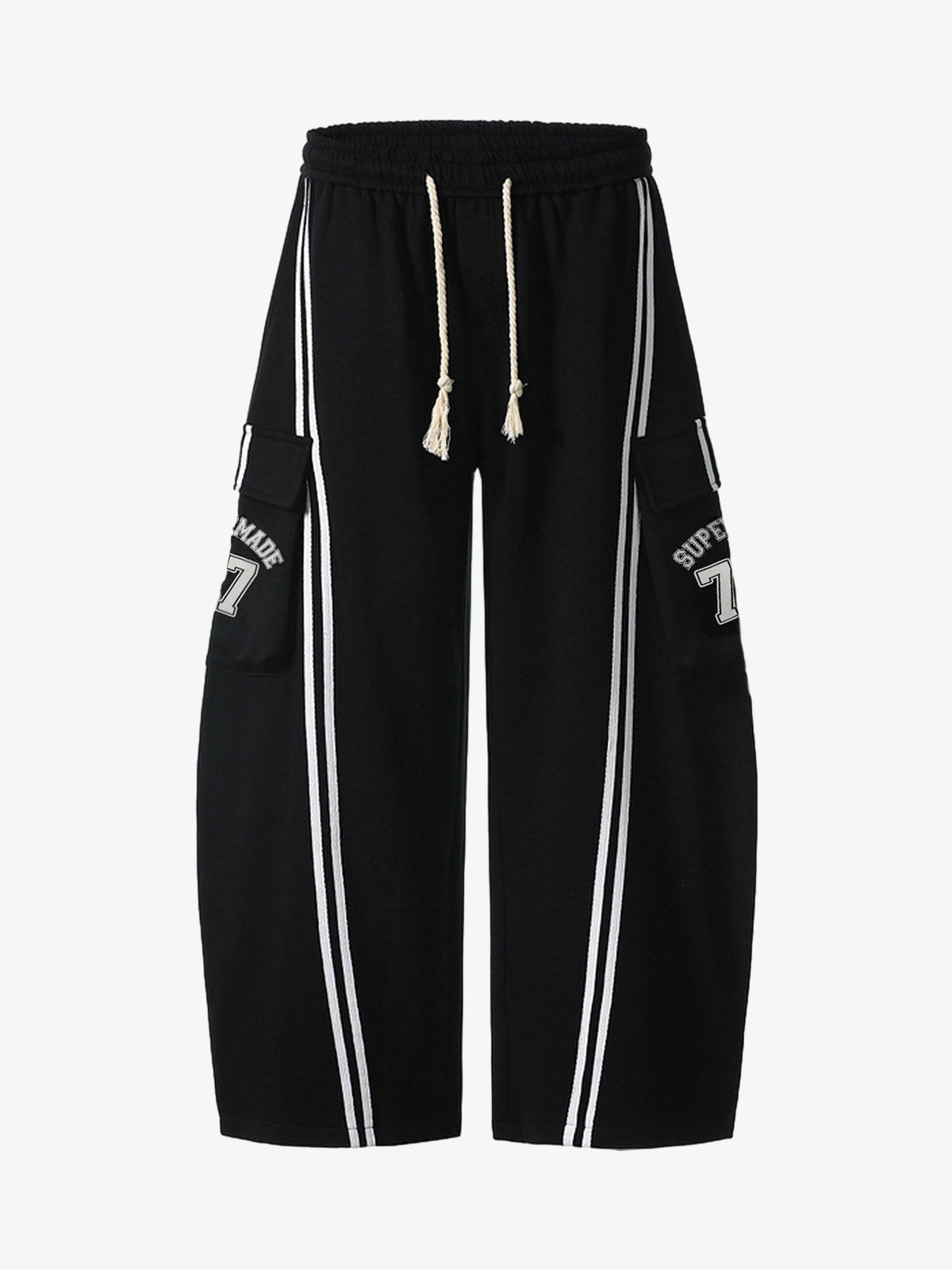 Cotton Web Stitching Letter Print Drawstring Barrel Pants 