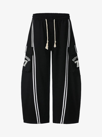 Cotton Web Stitching Letter Print Drawstring Barrel Pants 