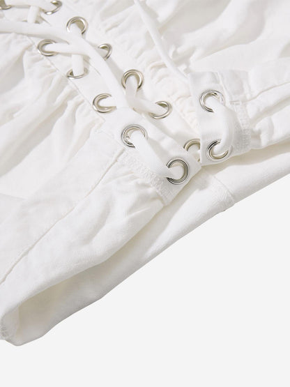 Y2K Lace Up Ruched Wide Leg Cargo Shorts