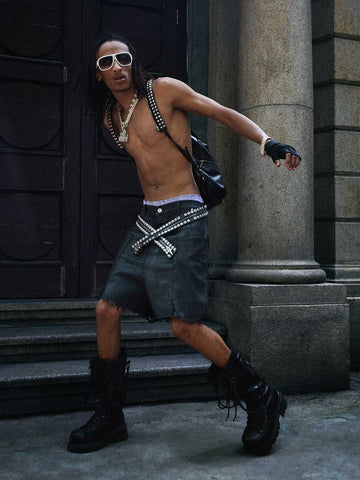 Industrial Multi-Pocket Distressed Cargo Shorts