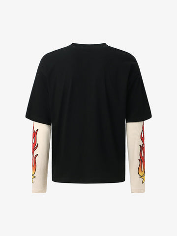 Gradient Letter Print Patchwork Faux Two-Piece Long-Sleeved T-Shirt 