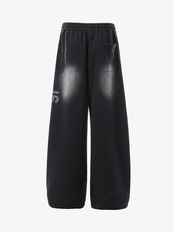 French Terry Distressed Gradient Drawstring Wide Leg Pants 