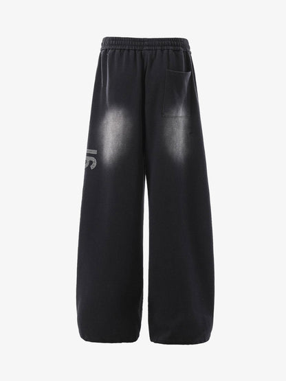 French Terry Distressed Gradient Drawstring Wide Leg Pants 
