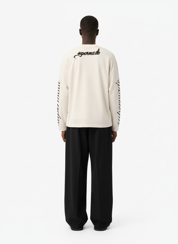 Retro Letter Print Waffle Simplicity Long-Sleeved T-Shirt - 2637 