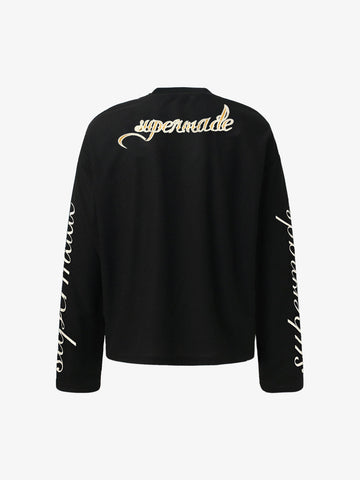 Retro Letter Print Waffle Simplicity Long-Sleeved T-Shirt - 2637 