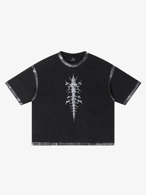 Black Distressed Oversized T-Shirt with Abstract White Print