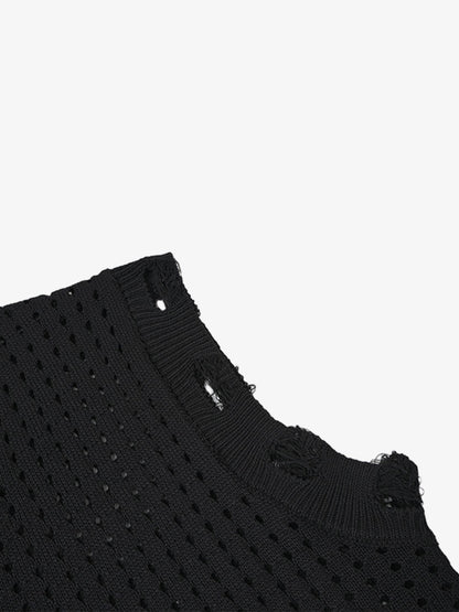 Distressed Jacquard Mesh Knit Vest