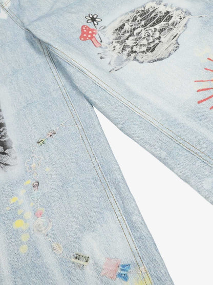 Retro Spray Graffiti Fun Straight Jeans - 2448 