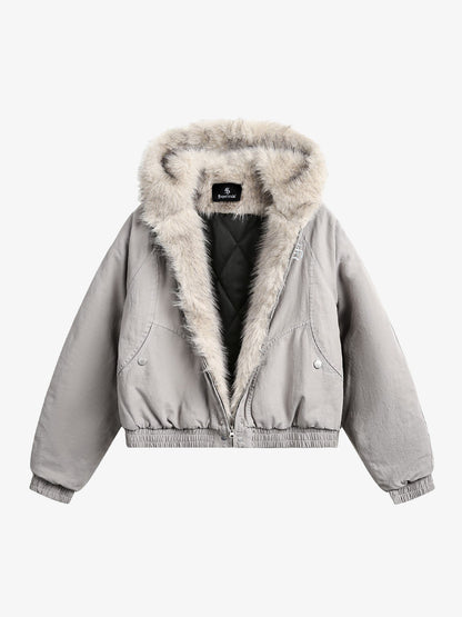Spliced Fur Hooded Quilted Jacket - 2285 