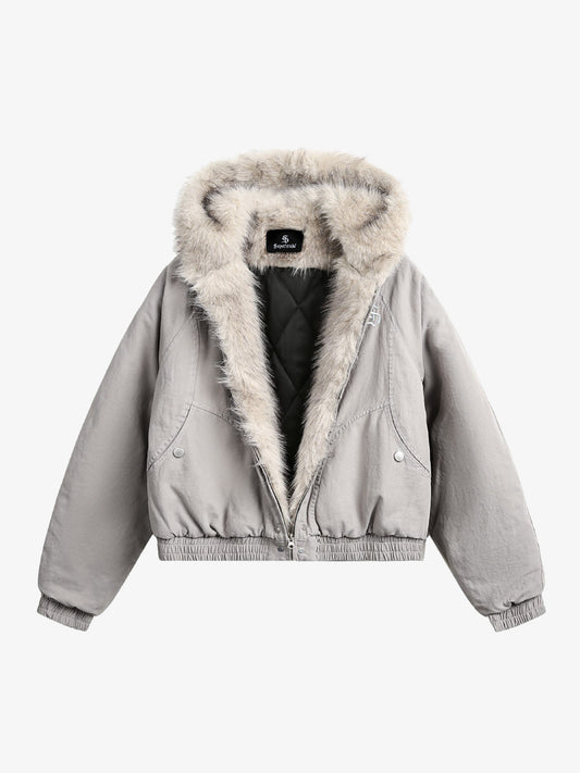 Spliced Fur Hooded Quilted Jacket - 2285 