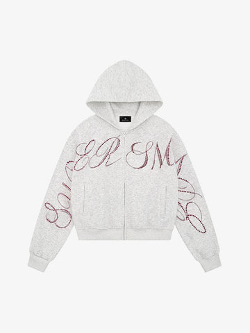 Street Hip-Hop Rhinestone Cropped Zip Up Hoodie 