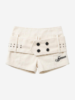 Studded Corduroy Double-Breasted Shorts