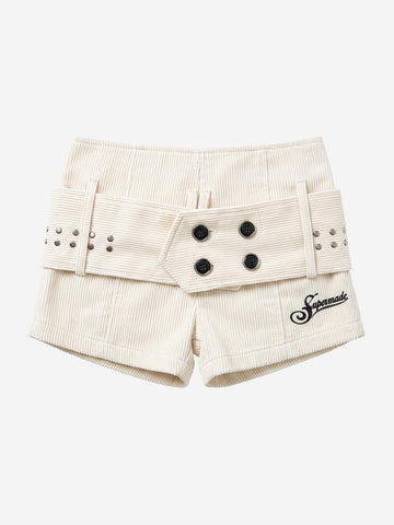 Studded Corduroy Double-Breasted Shorts