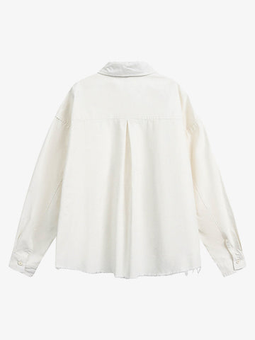 Fun Distressed Raw-edge Printed Long-sleeved Shirt 