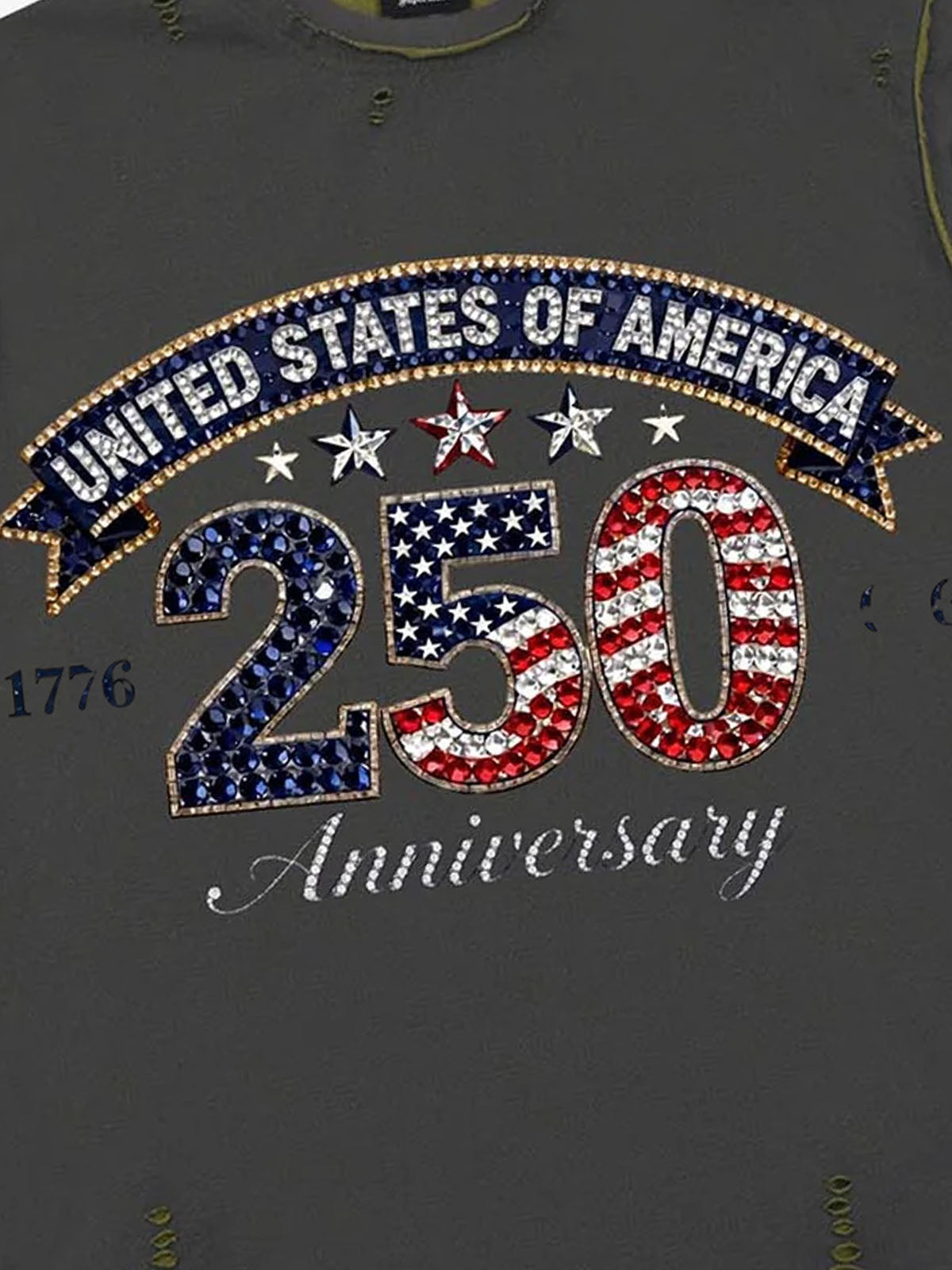 Rhinestone 250 Ripped Washed T-Shirt