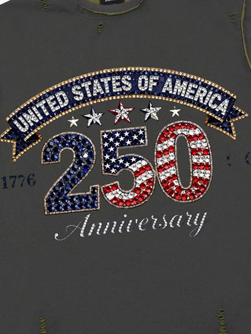 Rhinestone 250 Ripped Washed T-Shirt