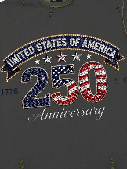 Rhinestone 250 Ripped Washed T-Shirt