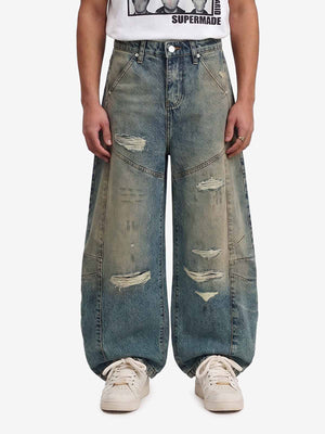 Vintage Mud-Dyed Distressed Barrel Jeans - 2537