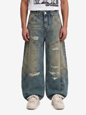Vintage Mud-Dyed Distressed Barrel Jeans - 2537
