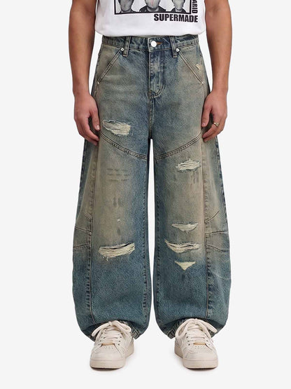Vintage Mud-Dyed Distressed Barrel Jeans - 2537