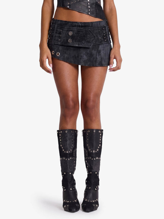 Thesupermade Metallic Studded Embroidery Belt Mini Skirt