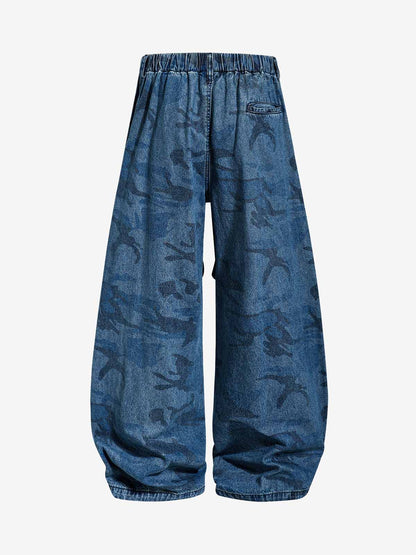 Deconstructed Washed Jeans with Graphic Print