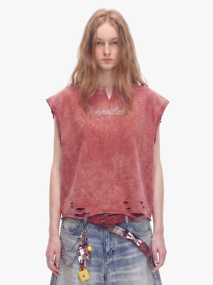Vintage Washed Distressed Angel Graphic Sleeveless T-Shirt