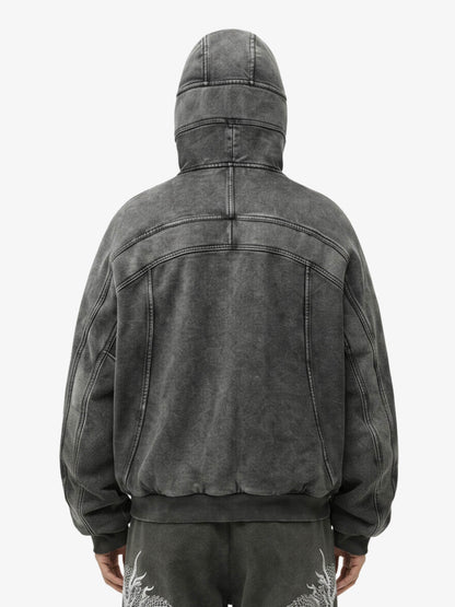 Fleece Retro Zipper Eye-Hood Design Hooded Jacket - 2489 