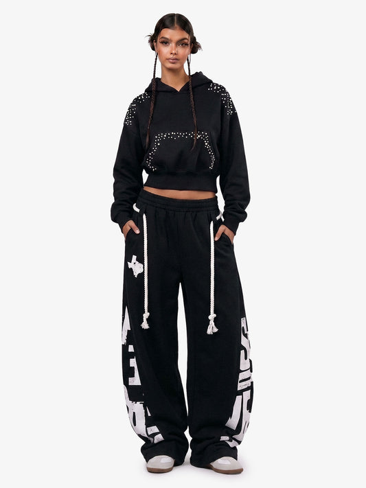 Graffiti Pearl Embellished Cropped Hoodie