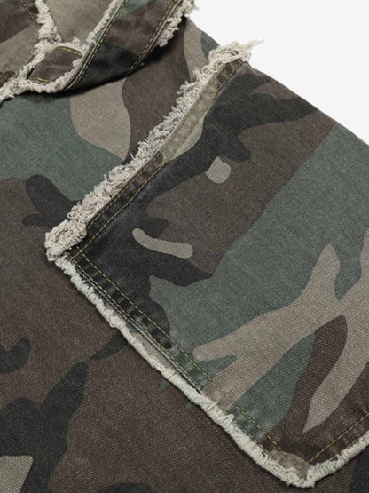 Retro Double Waist Camouflage Barrel Pants - 2555 