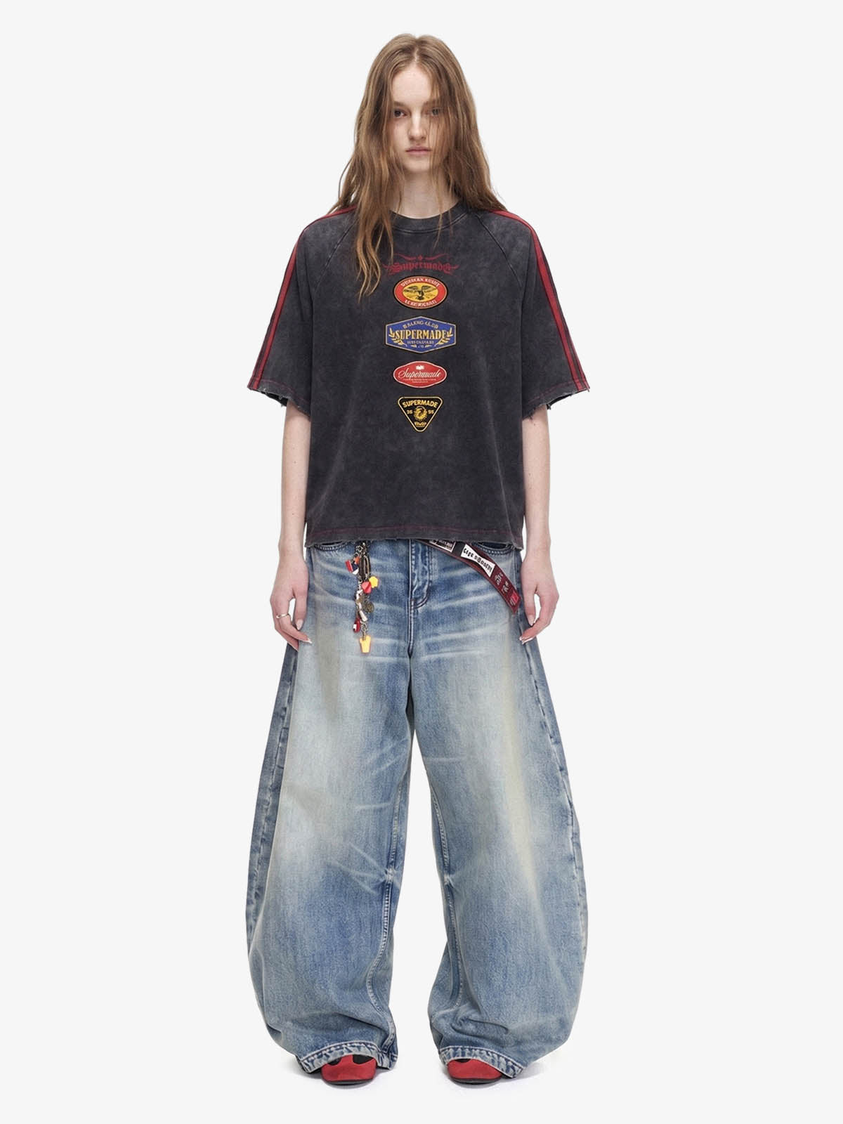 Washed Moto Graphic Distressed Raglan T-Shirt