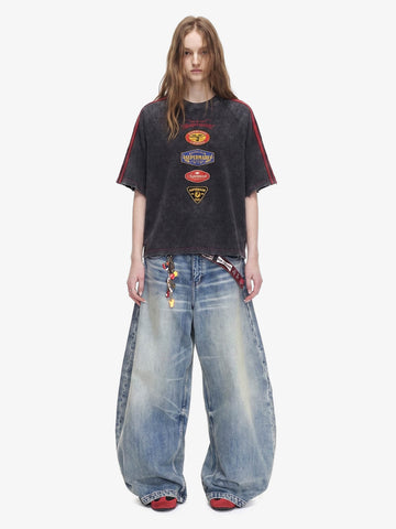 Washed Moto Graphic Distressed Raglan T-Shirt
