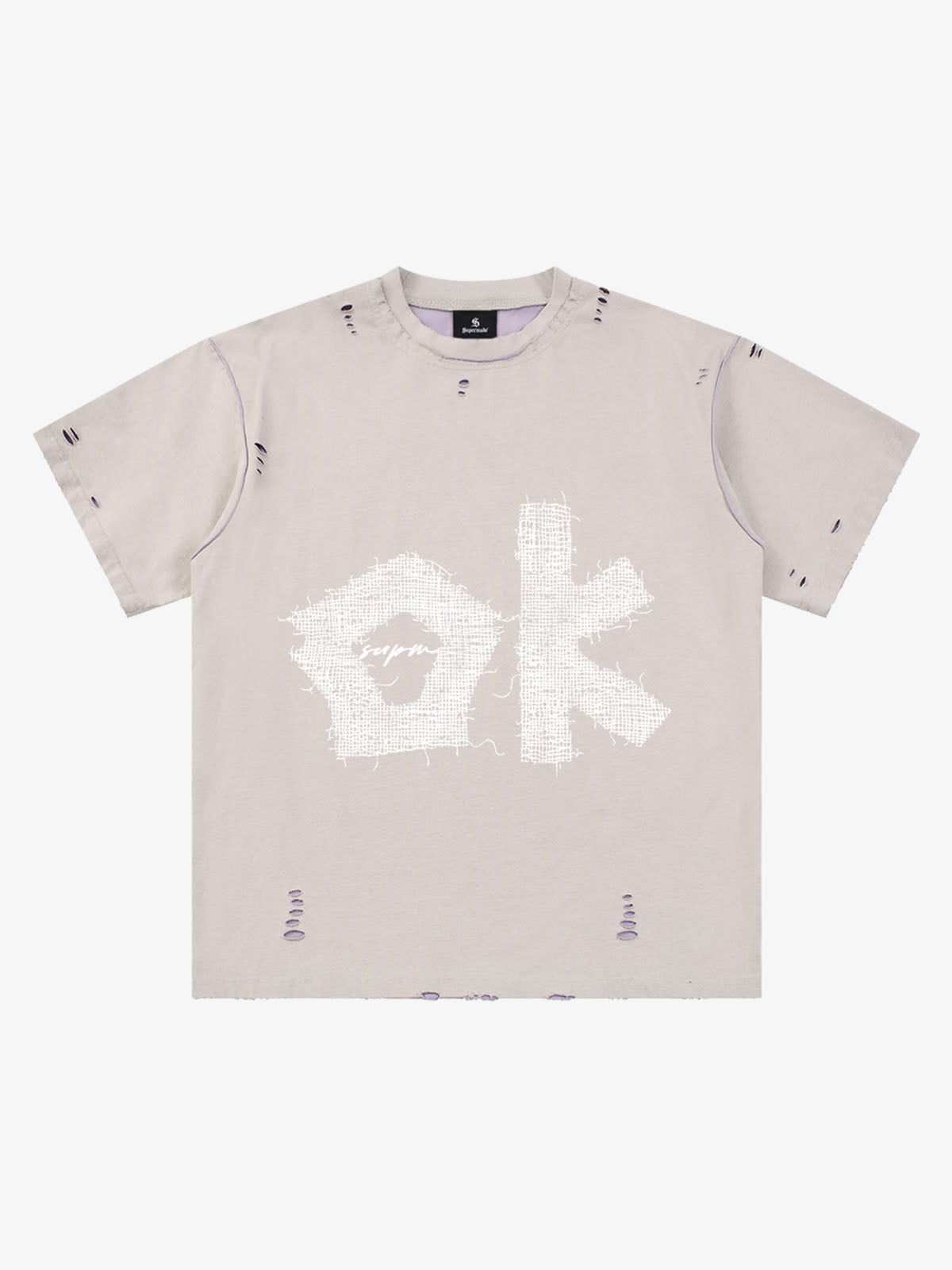 "OK" Patch Color-Block Ripped Reversible T-Shirt