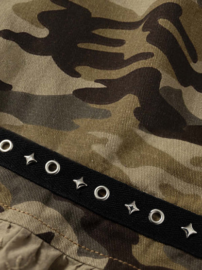 Camo Bow Lace Trim Capris Jorts