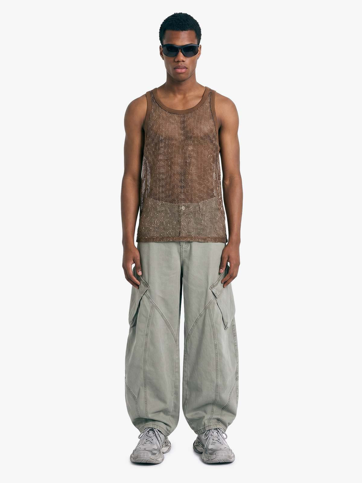 Open-Knit Mesh Layering Tank 