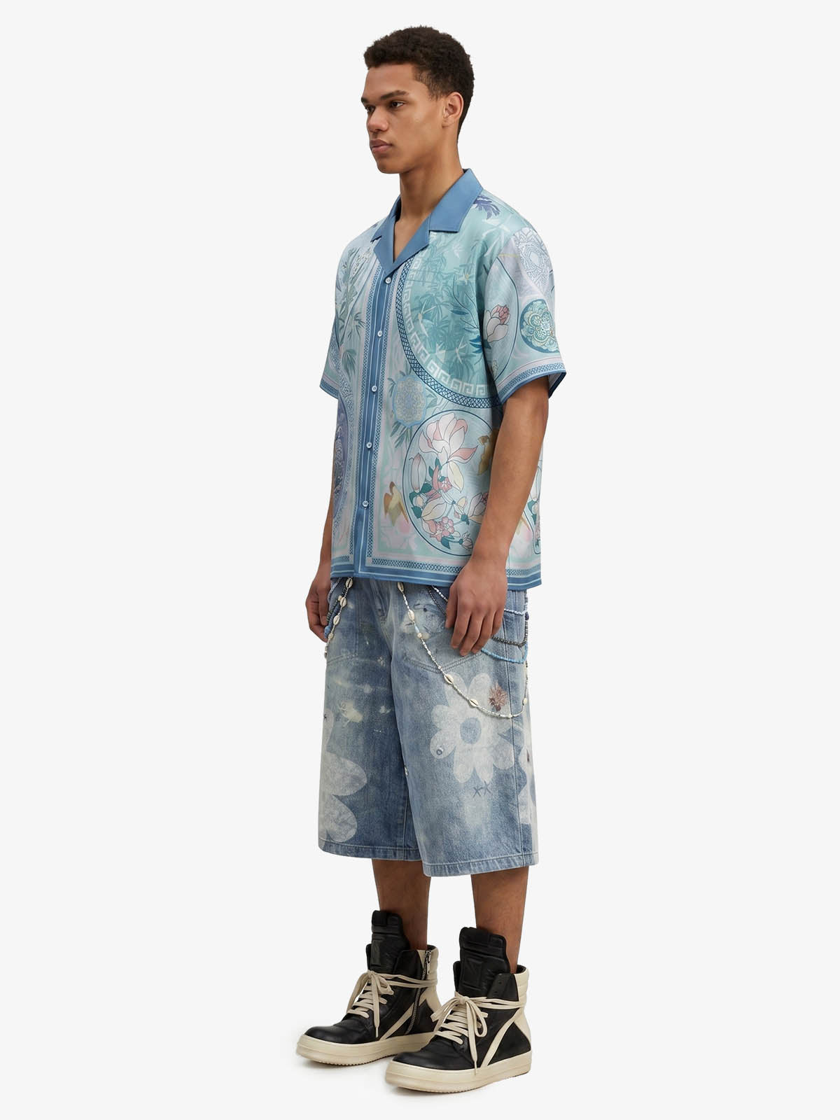 Porcelain Floral Cuban Collar Shirt 