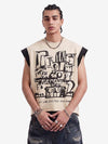 Graffiti Graphic Contrast Trim Raw Edge Sleeveless T-Shirt