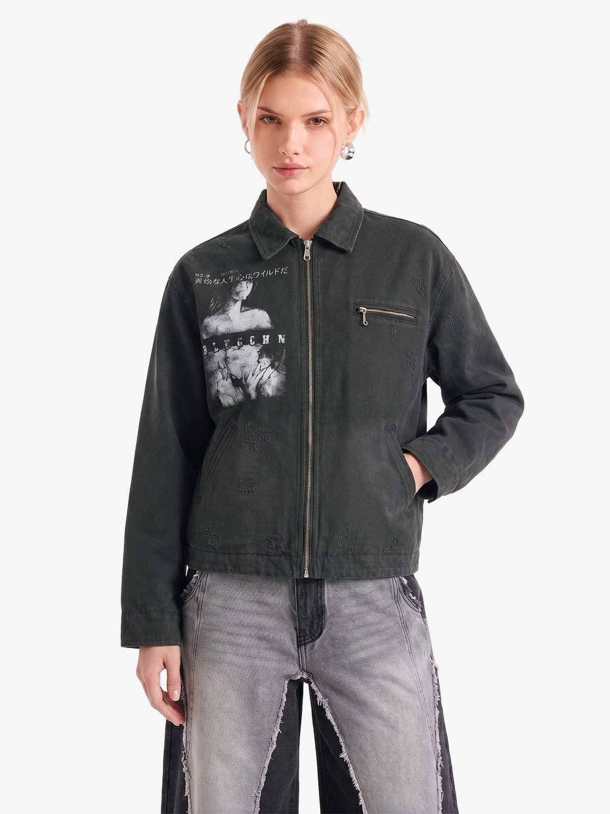 Vintage Washed Character Graphic Jacket