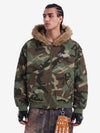 Camouflage Fur Collar Reversible Cotton Jacket - 2499