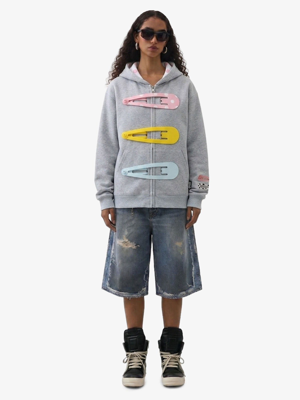 Detachable Hair Clip Decoration Zip Up Hoodie