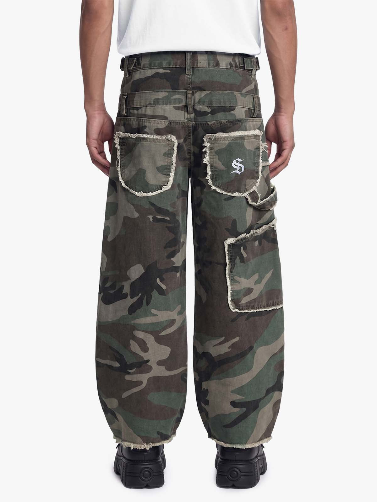 Retro Double Waist Camouflage Barrel Pants - 2555