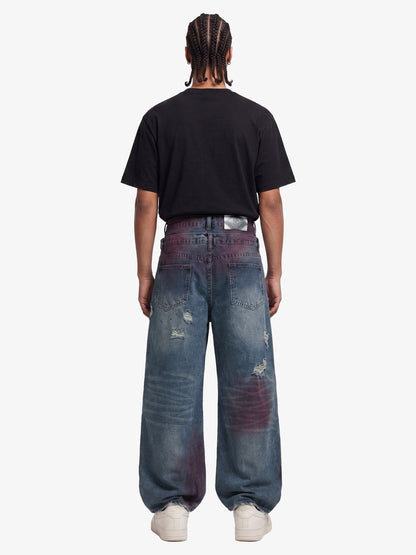 Double-Waist Distressed Wide-Leg Jeans 