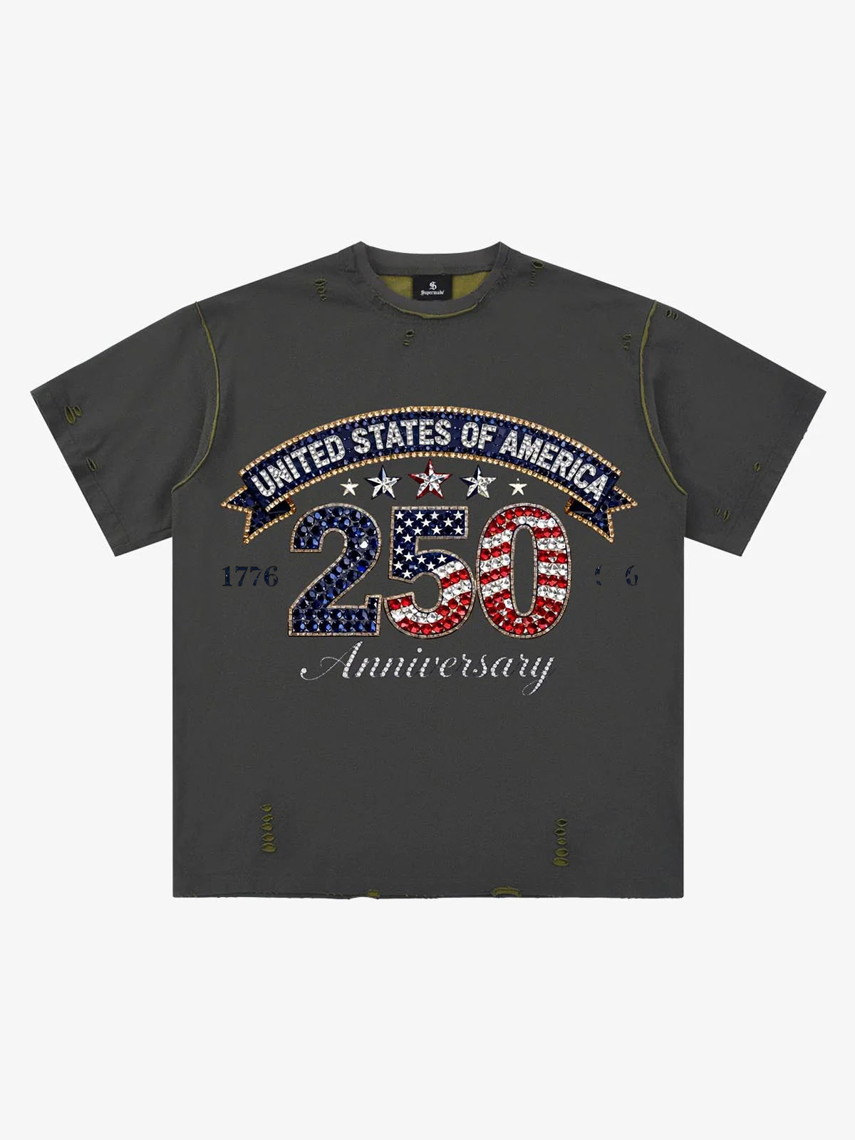 Rhinestone 250 Ripped Washed T-Shirt