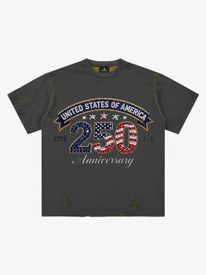 Rhinestone 250 Ripped Washed T-Shirt